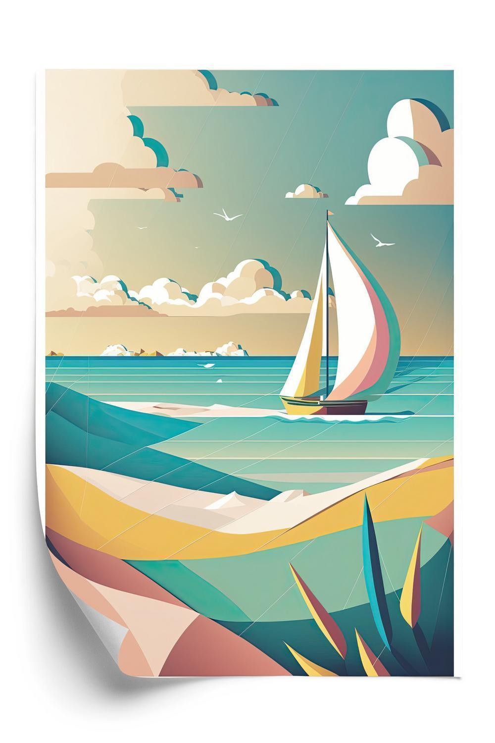 Plakat Havlandskab Med Sejlbådsabstraktion