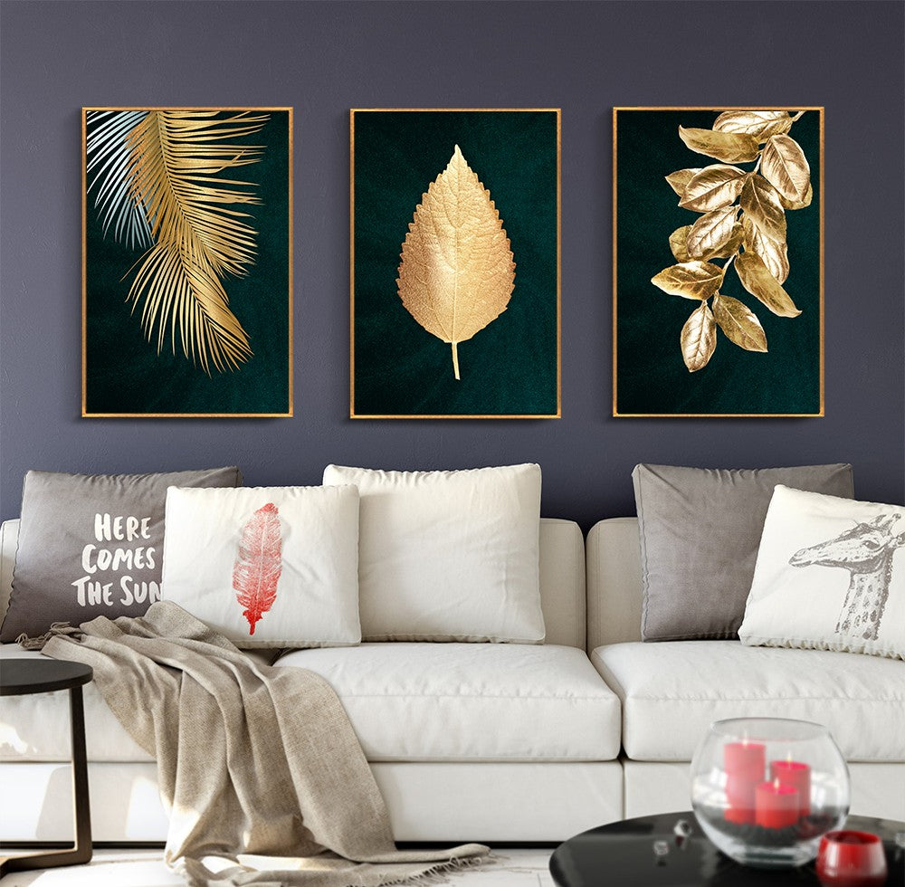 Golden Leaf Plakat Sæt Af 3 Stk